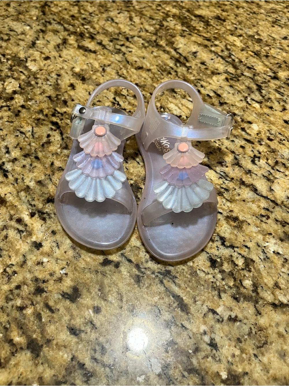 OshKosh B'gosh Iridescent Shell Jelly Sandals in Pink and Light Blue